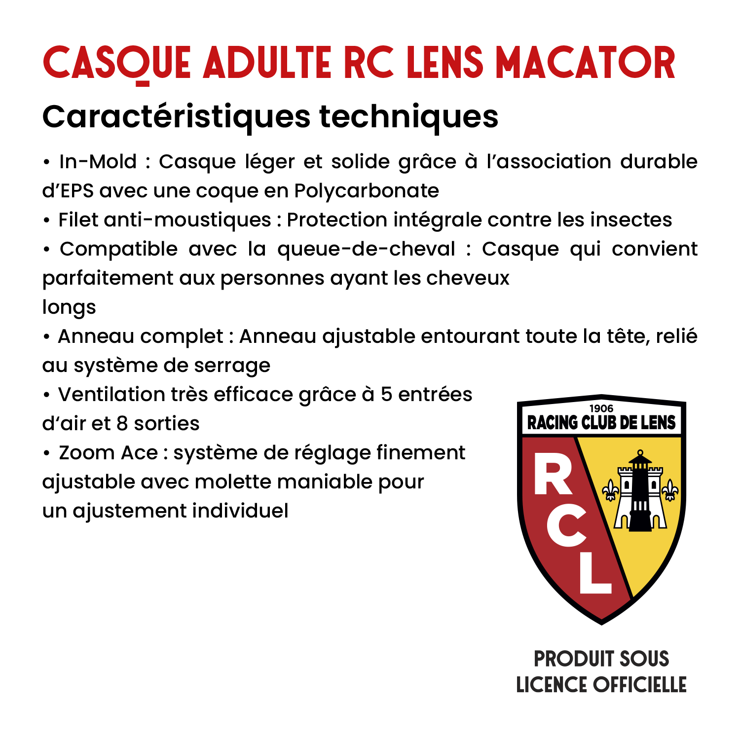 Casque Adulte Rc Lens Macator   Fiche Technique